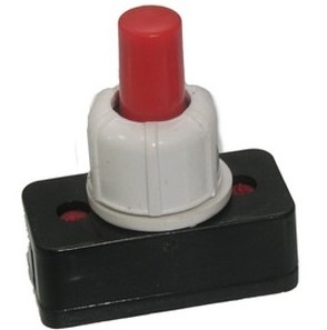 Chave Push-Button Meio de Fio - Com Trava - 2A 250Vac - Tecla Vermelha Corpo Preto      