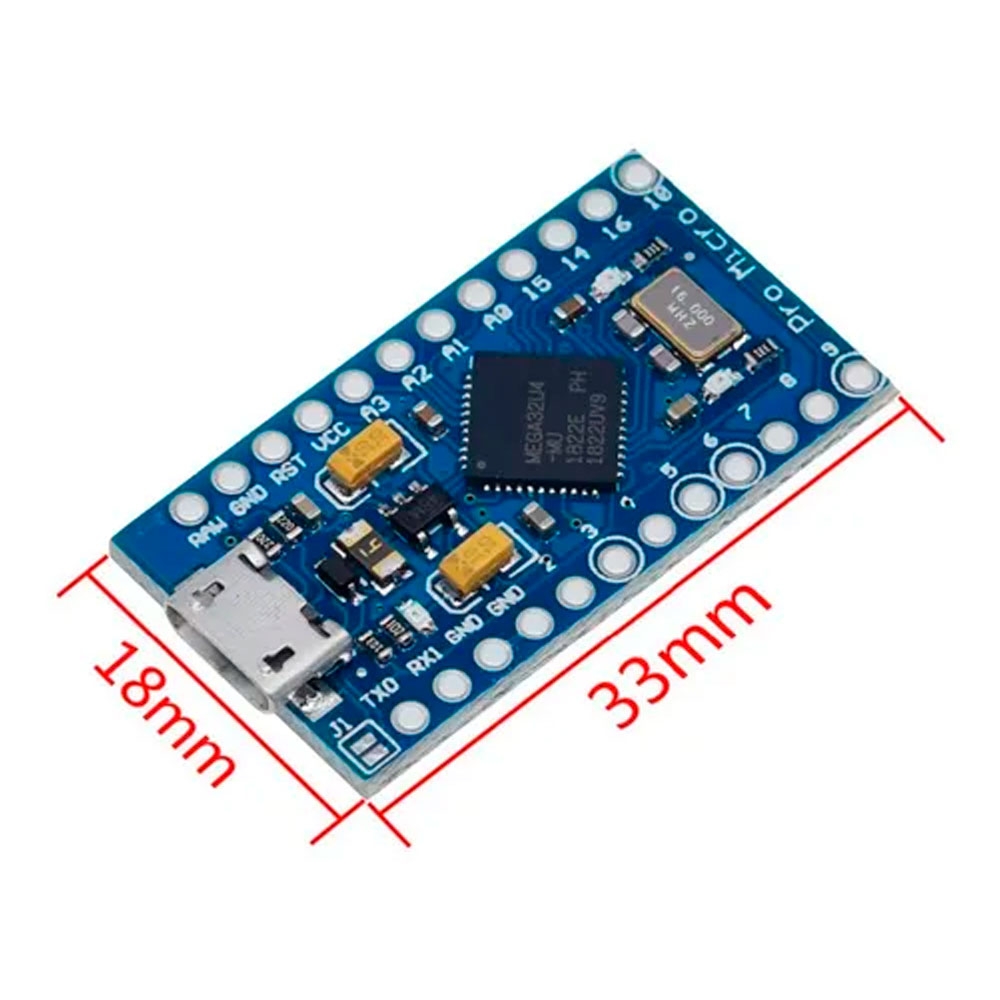 Placa Compatível Arduino Pro Micro Atmega32U4 - 16 MHz 5V      